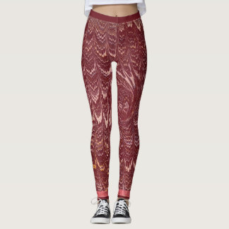 brick red marble print leggings