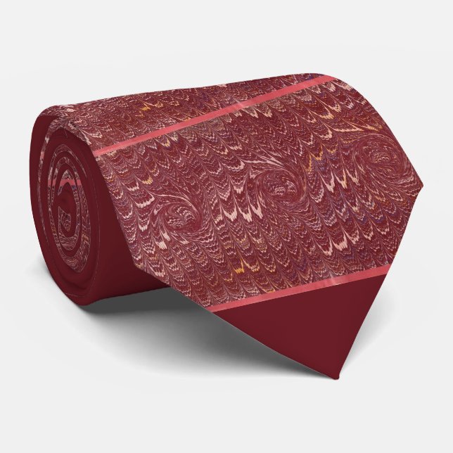 brick red marble print neck tie (Rolled)
