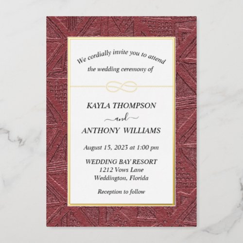 Brick Red Maroon African Tribal All In One Foil Invitation