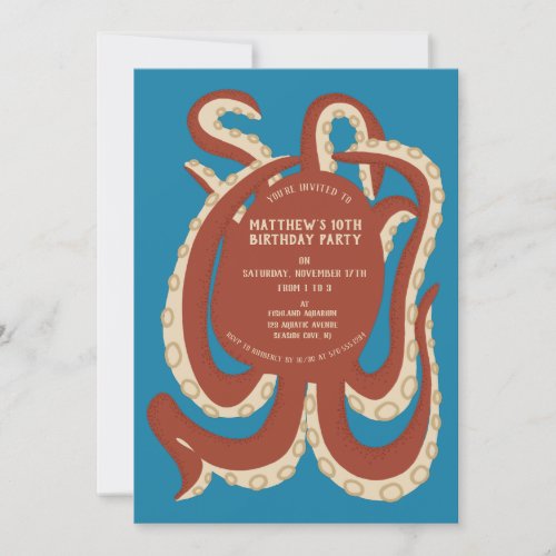 Brick Red Octopus Under the Sea Party Invitation