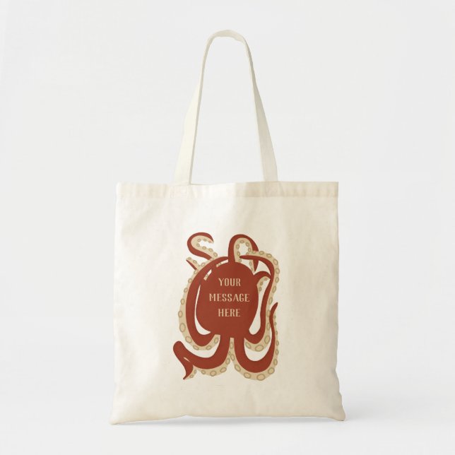 Brick Red Octopus Your Message Graphic Tote Bag (Front)