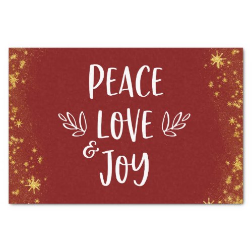 Brick Red Peace Love Joy Christmas Gold Stars Tissue Paper