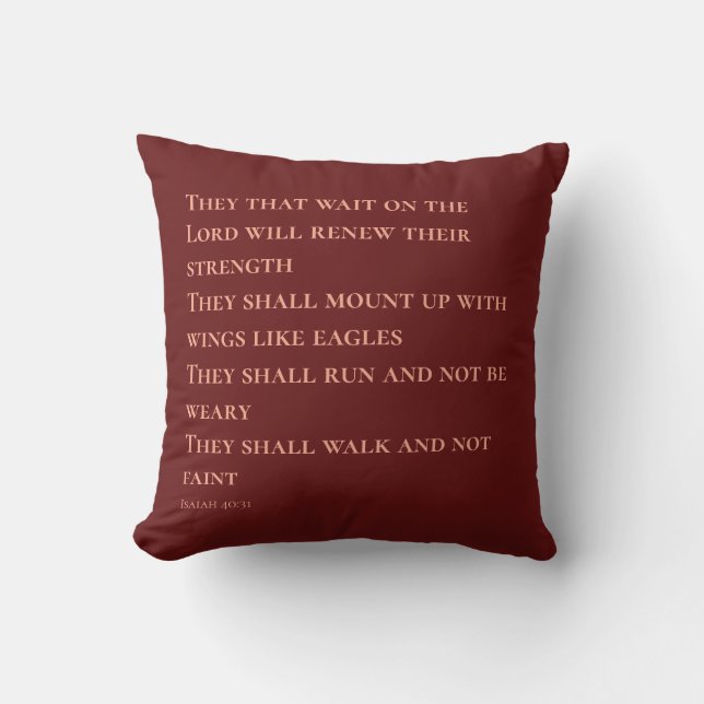 Brick Red Scripture Verse Isaiah 40 Throw Pillow (Front)