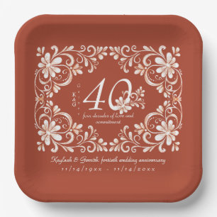 Brick Red Shabby Chic 40 Anniversary Plate