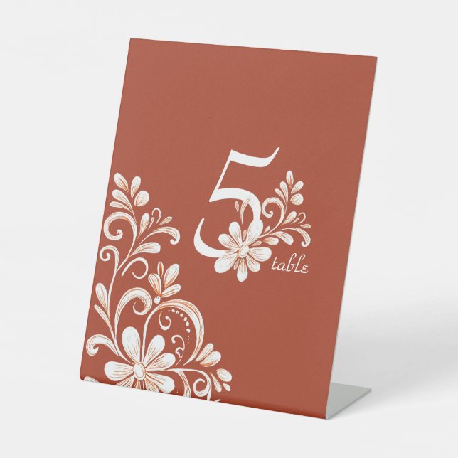 Brick Red Shabby Chic Wedding Table Sign (Front)