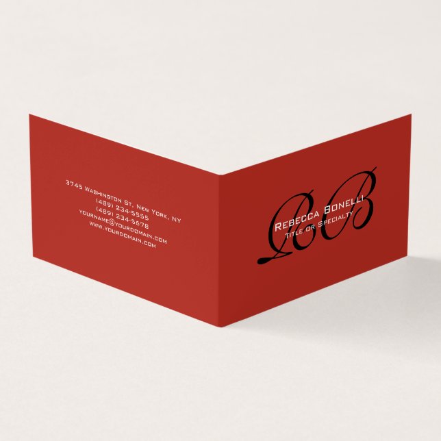 Brick Red Stylish Monogram Minimalist Plain Business Card (Outside)