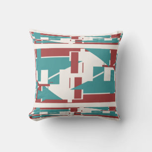 Brick Red Teal Blue Mediterranean 3-Tier Mosaic Throw Pillow