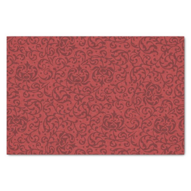 Brick Red Vintage Floral Damask Pattern Tissue Paper (Front)