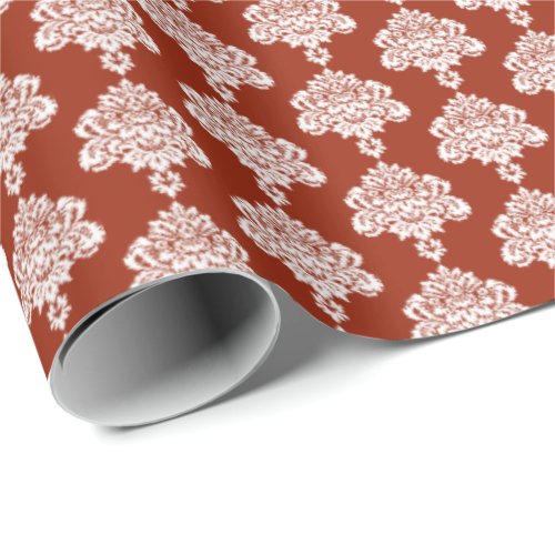 Brick Red  White Damask Wrapping Paper