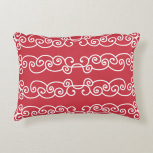 Brick red white scrolls accent pillow