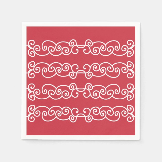 Brick red white scrolls napkins (Front)