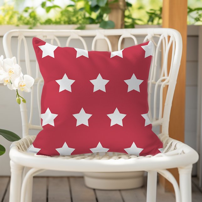 Brick Red White Star Pattern Outdoor Pillow (Creator Uploaded)