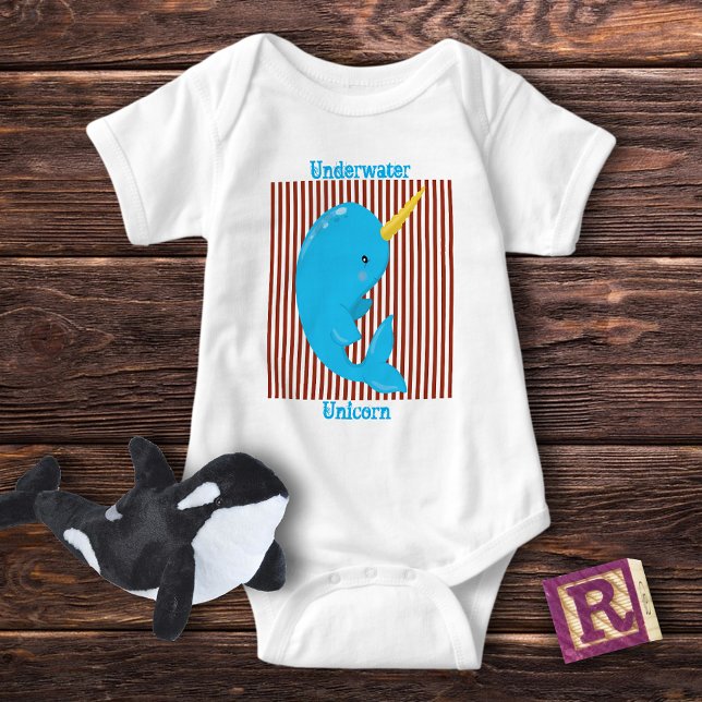 Brick Red-White Stripe•Arctic Narwhal Baby Bodysuit (Creator Uploaded)