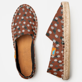 brick red with gray and black dots espadrilles