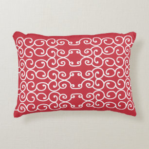 Brick red with white scrolls accent pillow