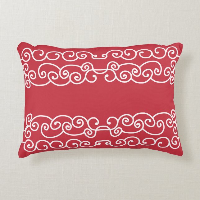 Brick red with white scrolls accent pillow (Front)