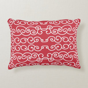 Brick red with white scrolls accent pillow