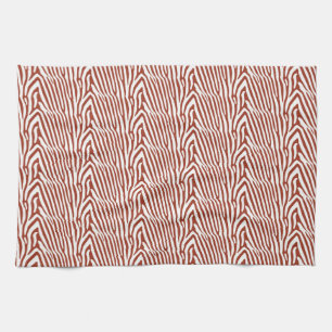 BRICK RED ZEBRA STRIPES KITCHEN TOWEL