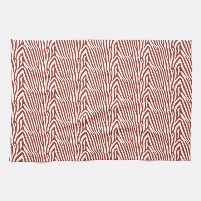 BRICK RED ZEBRA STRIPES KITCHEN TOWEL (Horizontal)