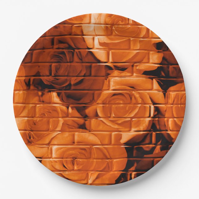 Brick Roses 08 Orange-Paper Party Plates (Front)