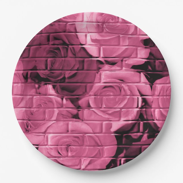 Brick Roses 10 Plum-Paper Party Plates (Front)