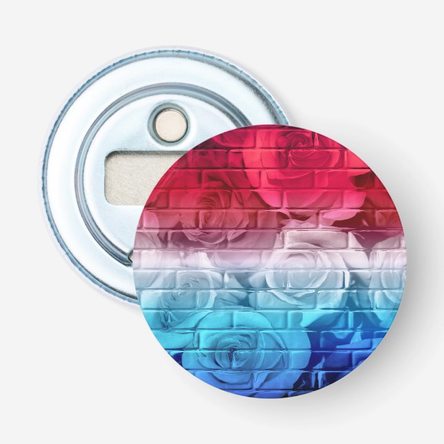 Brick Roses 11 Red White Blue-Round Bottle Opener (Front)