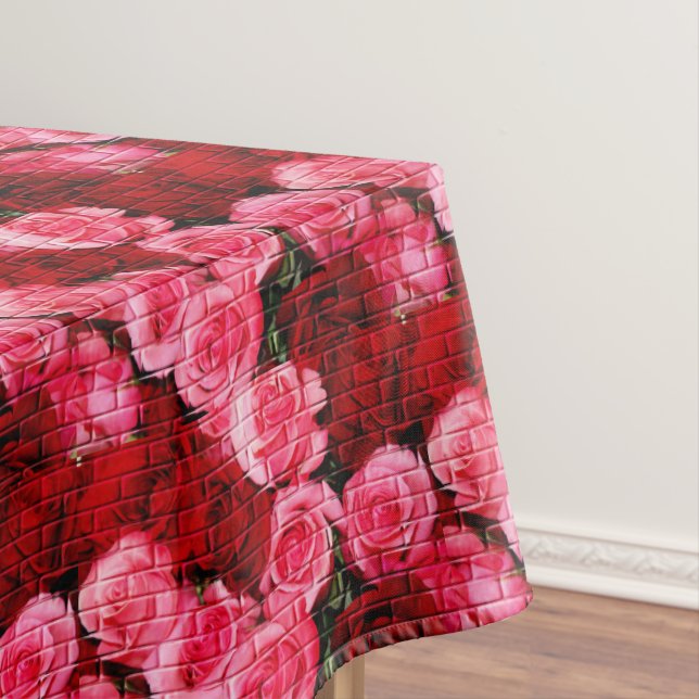 BRICK ROSES, PINK-RED-52x70 COTTON TABLECLOTH (In Situ)
