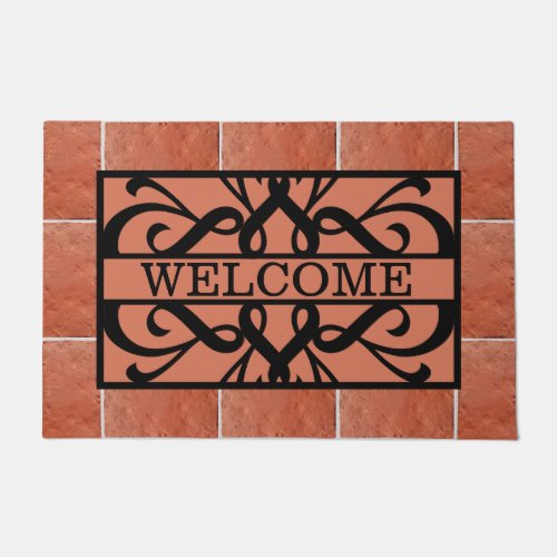 Brick Terra Cotta  Black Filigree Large Welcome Doormat