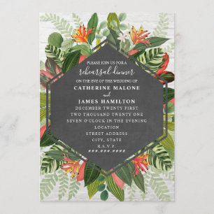 Brick Tropical Botanical Wedding Rehearsal Dinner Invitation
