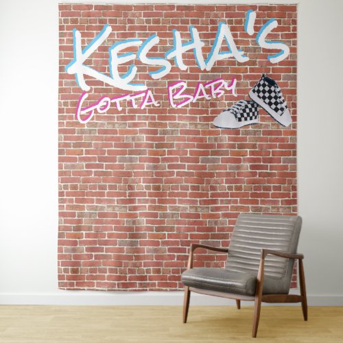 Brick Wall 90s Hip Hop Gender Reveal Photo Booth Tapestry