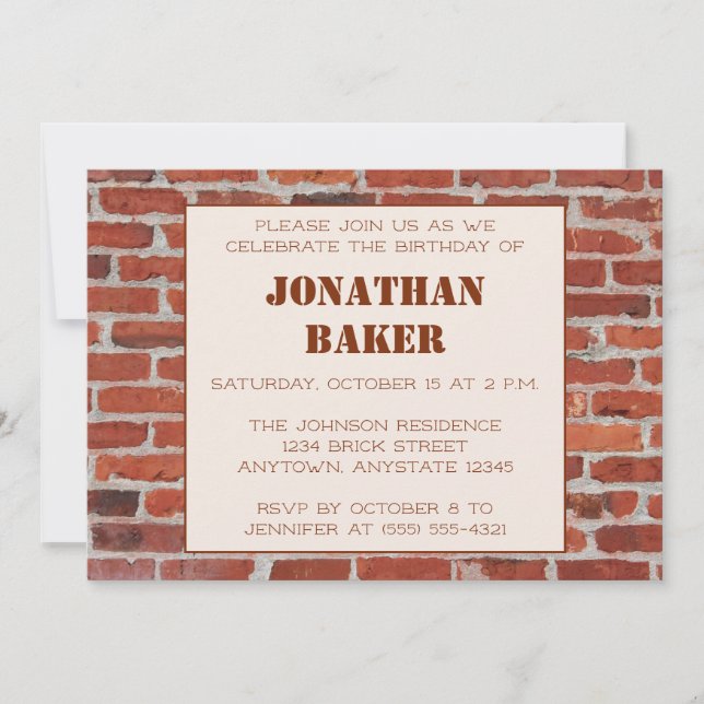 Brick Wall Birthday Party Invitation (Front)