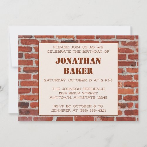 Brick Wall Birthday Party Invitation