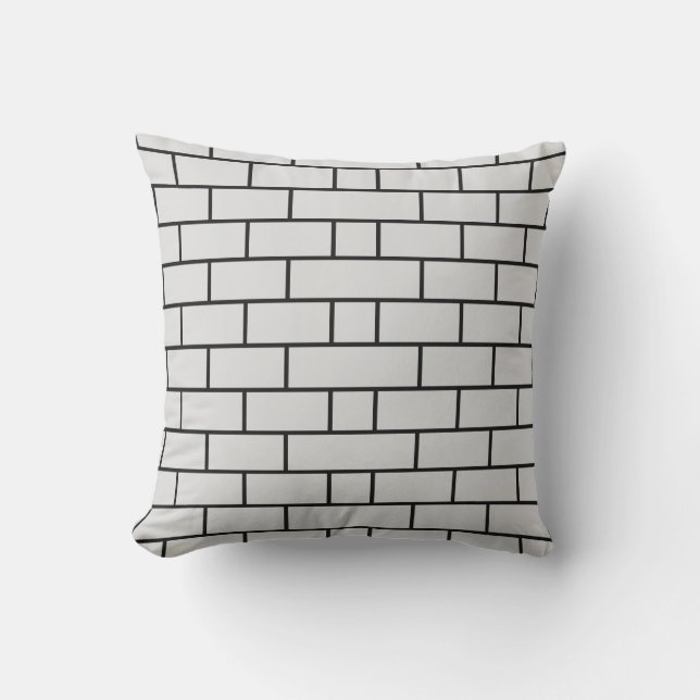Brick Wall Black and White Geometric Pattern  Throw Pillow (Front)