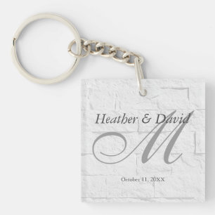 Brick Wall Calligraphy Script Monogram Wedding Keychain