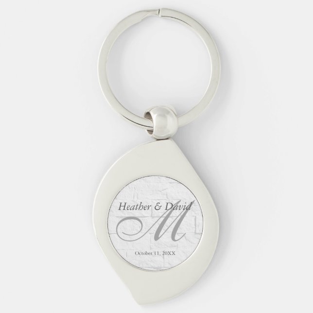Brick Wall Calligraphy Script Monogram Wedding Keychain (Front)