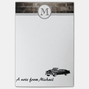 Brick wall classy old car monogram post-it notes