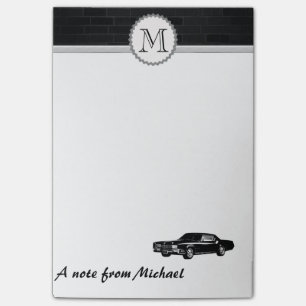 Brick wall classy old car monogram post-it notes