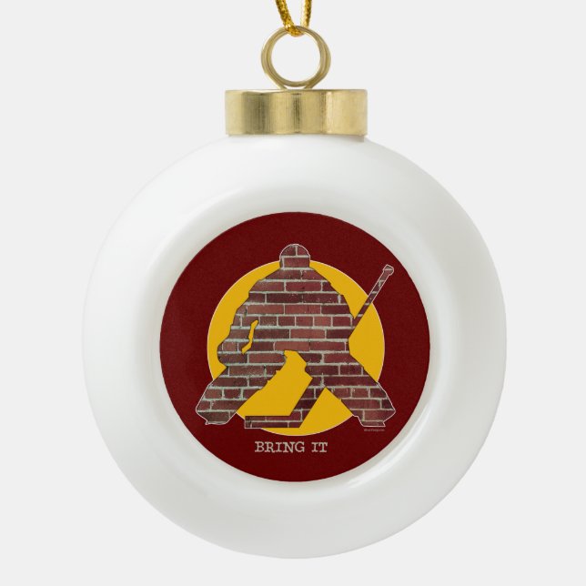 Brick Wall Goalie Ceramic Ball Christmas Ornament (Front)