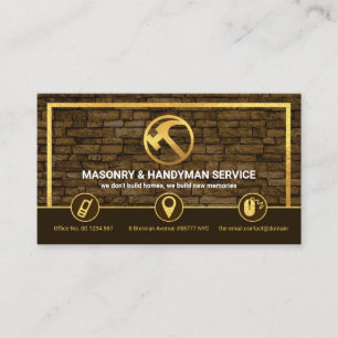 Brick Wall Gold Frame Masonry Contractor Business Card