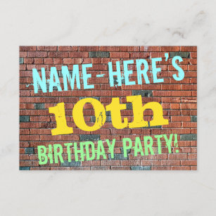 Brick Wall Graffiti Inspired 10th Birthday + Name Invitation