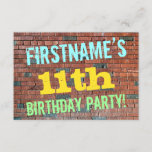 [ Thumbnail: Brick Wall Graffiti Inspired 11th Birthday + Name Invitation ]