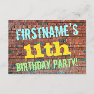 Brick Wall Graffiti Inspired 11th Birthday + Name Invitation