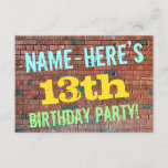 [ Thumbnail: Brick Wall Graffiti Inspired 13th Birthday + Name Invitation ]