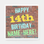 [ Thumbnail: Brick Wall Graffiti Inspired 14th Birthday + Name Napkins ]