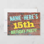[ Thumbnail: Brick Wall Graffiti Inspired 15th Birthday + Name Invitation ]