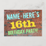 [ Thumbnail: Brick Wall Graffiti Inspired 16th Birthday + Name Invitation ]