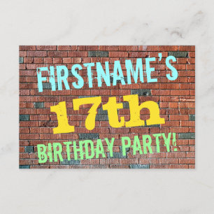 Brick Wall Graffiti Inspired 17th Birthday + Name Invitation