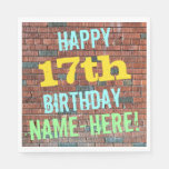 [ Thumbnail: Brick Wall Graffiti Inspired 17th Birthday + Name Paper Napkin ]