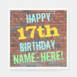 [ Thumbnail: Brick Wall Graffiti Inspired 17th Birthday + Name Napkins ]