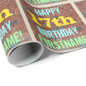 Brick Wall Graffiti Inspired 17th Birthday + Name Wrapping Paper (Roll Corner)